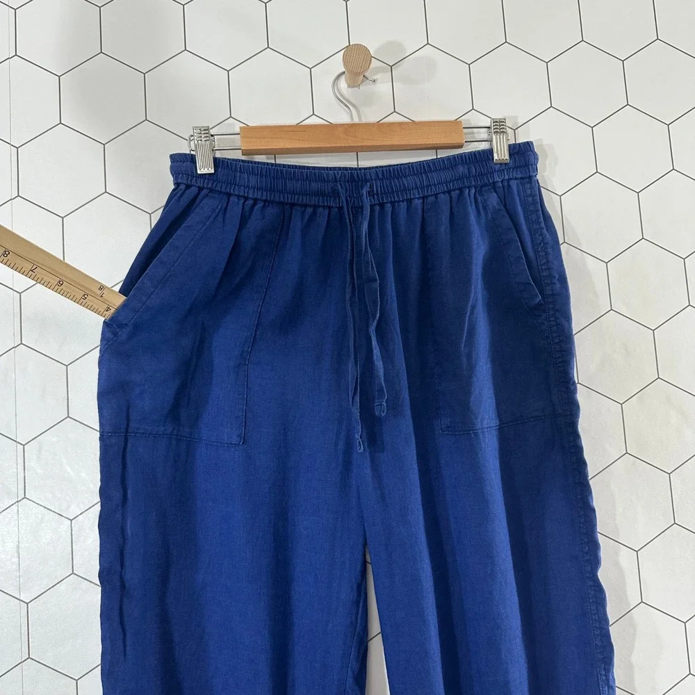 Banana Republic Womens Blue 100% Linen Wide Leg Drawstring Pants Size M Relaxed